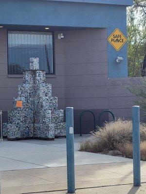 Christmas tree built from recycled-plastic cubes