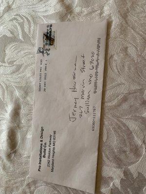 This is the envelope.  They lied to the Attorney General of Missouri and the BBB