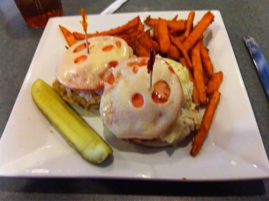 Tuna melt and sweet potato fries