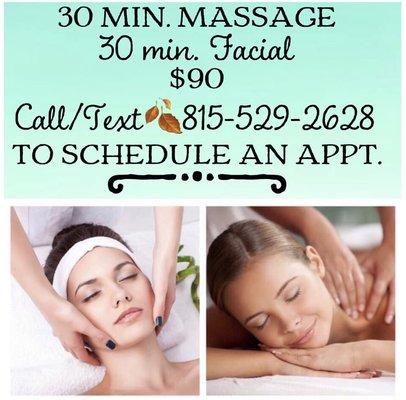 Massage & Facial $90