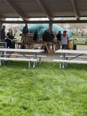 Marimba players in the pavilion.