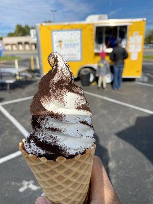 Vanilla custard with Oreo dust in a waffle cone (which was extra crisp).