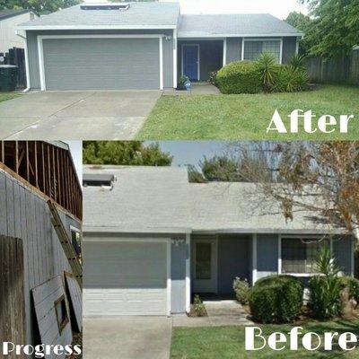 Old, blistered siding replaced and painted.