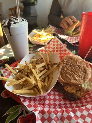 Pimento Cheeseburger, Fries, Chocolate Shake