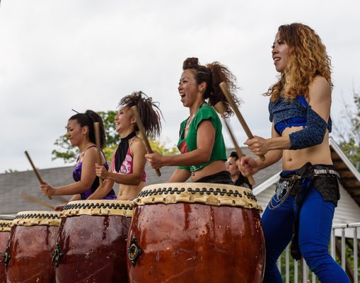 COBU and members of the off Broadway play, STOMP! at the Drum Boogie Festival. Photo credit: Rudy Lu