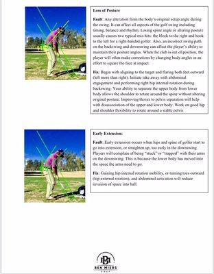 Video filming will help players relate TPI assessment and Body Swing Connection. Players will recognizes areas to improve their body/game.