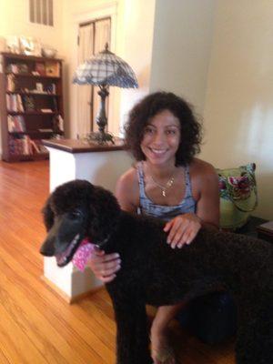 LEXI is our beautiful Standard Poodle guest, here in our living room with her guardian Benton.