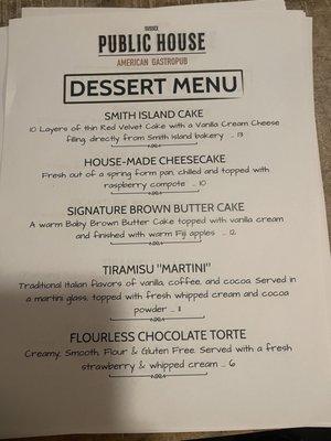 Dessert menu Oct 2022