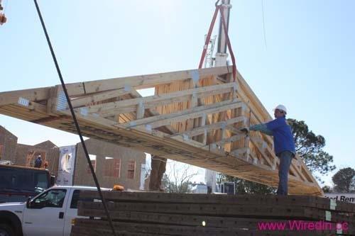 some of our donated roof trusses  at the sight of an Extreme Makeover: Home Edition build