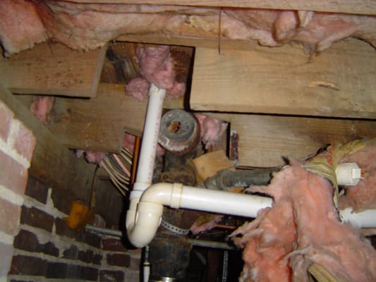 Un-Trained Plumbers tend to cut through joists causing instability on the floor above.