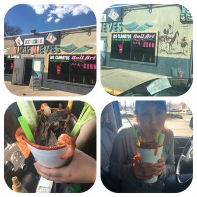 4~3~16 This Clamato drink is da bomb! It' a big vir bloody mary meal lunch & so filling! W jerky, shrimp, cucumber, celery/chewy stuff yum!