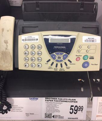 Just in case you need to purchase a fax machine with a landline feature, they got 'em here! #retro80stechnology #beepsqueakhiss