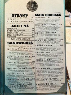 Dinner Menu from 5/15/2018