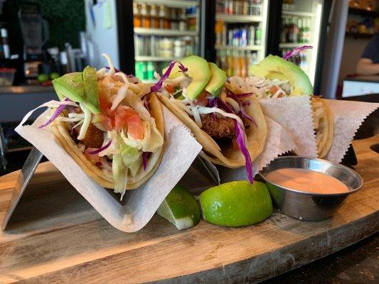 Fried Tiger shrimp tacos