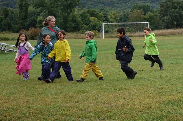 Our first grader with peers coming back from a hike, 1st grade (fall 2019).