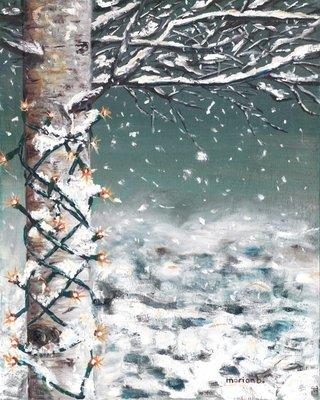 A beautiful oil painting inspired by the snow in Paris and the magic of the holidays. Available in prints and stationery.