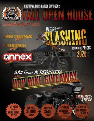 Attend our Fall Open House and register to WIN A FREE HARLEY-DAVIDSON courtesy of UCP!