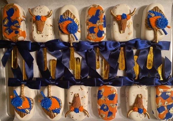 Orange,Royal blue, gold BOHO Chocolate covered cake sickles BOHO