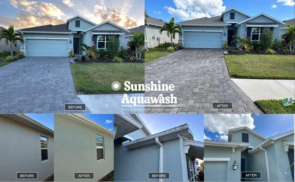 Before and after house and driveway cleaning