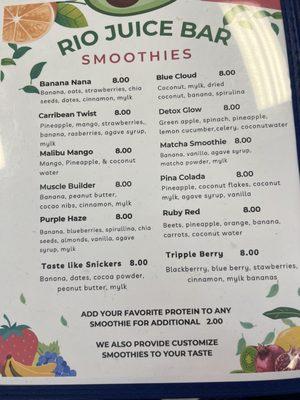 Smoothie menu