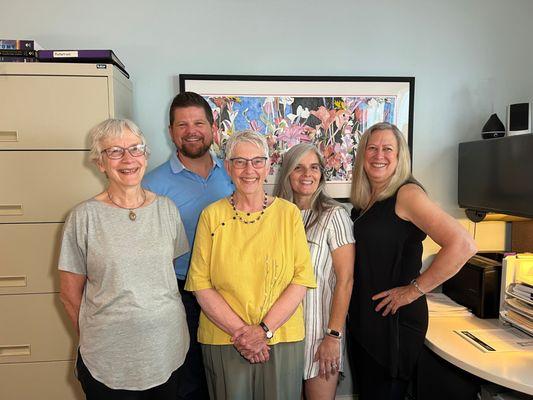 Dr. Wray, Susie Peck (office manager), Donna Hauprich and Sandy Levy (massage therapists) and Aaron Stiner, Homeopath