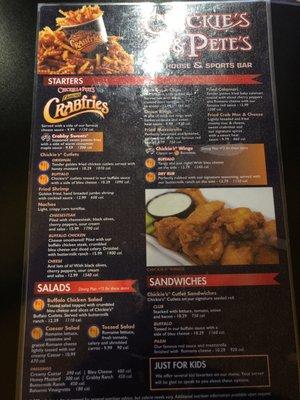 Front of menu