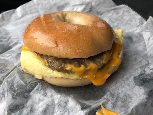 Sausage egg and cheese bagel