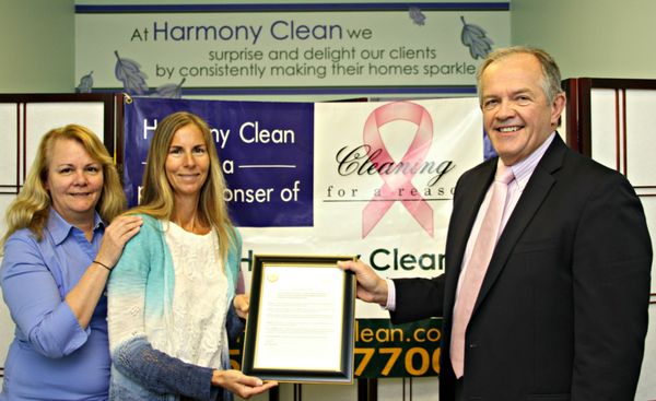 Mayor awards Harmony Clean for community service through Cleaning For A Reason.