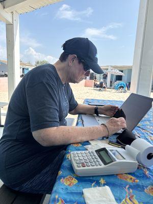 Working at the beach.