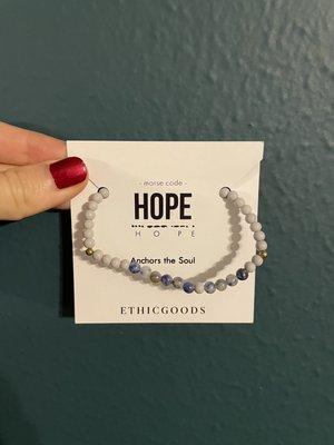 Morse code bracelet, handmade by a survivor