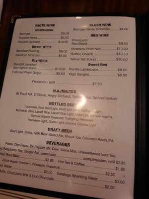 Drink menu, no alcohol prices