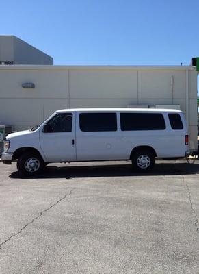 Our Van: New E350 15 Passenger Van for large groups for Sporting, Concert or Downtown Events.