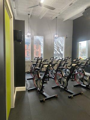 The studio features 19 Bluetooth enabled bikes that allow you to measure your progress during class and beyond!