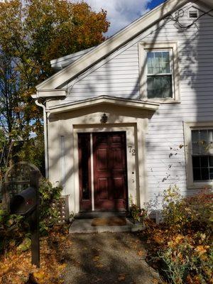 Door overhang, built, painted, shingled