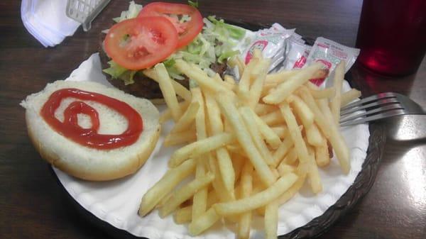 $2.99 burger & fries special.  ($3.50 total with a cup of water)