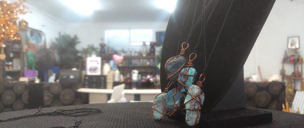 Copper Wrapped Chrysochola limited edition necklaces