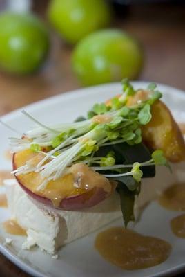 homemade tofu peach salad with peach miso dressing