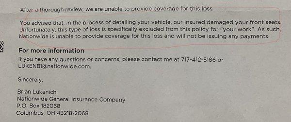 Letter from insurance carrier.