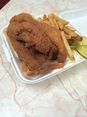 This is only a half order of the catfish filet. This is insane! The portion is huge!