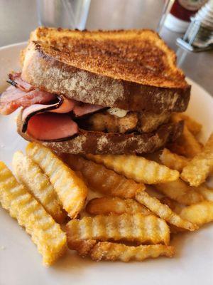 Chicken Cordon Bleu sandwich and fries