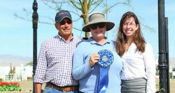 Mary Morrison, owner of Ivy Gate Farm being awarded the 2016 Donna Vale Good Sportsmanship Award for the HITS Thermal Desert circuit.