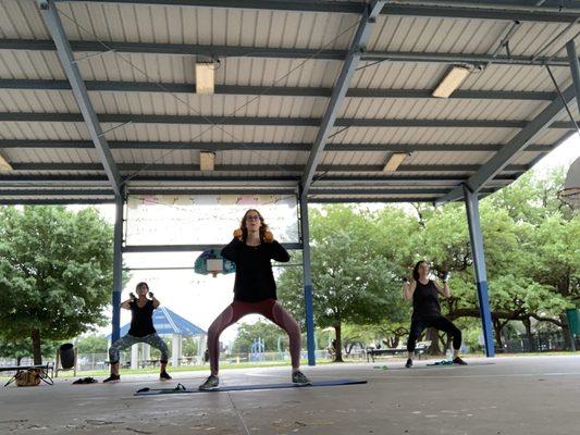 Small group classes providing a great workout outdoors while practicing social distancing :)