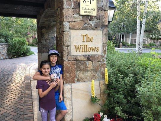 Our girls outside the front entrance to The Willows.