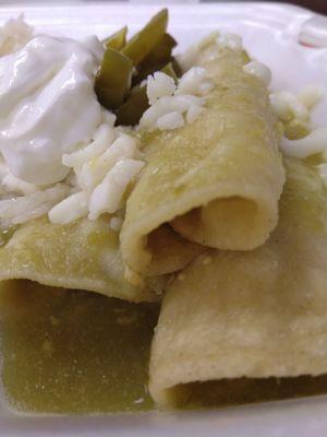 Close-up of the enchiladas. They were not bad. I wish they had red sauce too though. Only Verde.