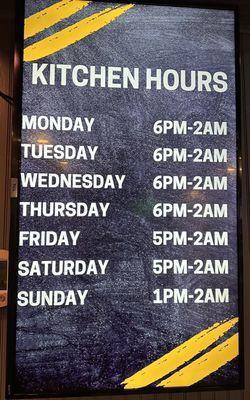 Kitchen Hours (subject to change)