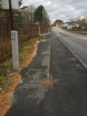 The end of the walking path. Sidewalks continue into town.