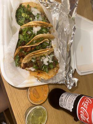 al pastor tacos and carne asada taco