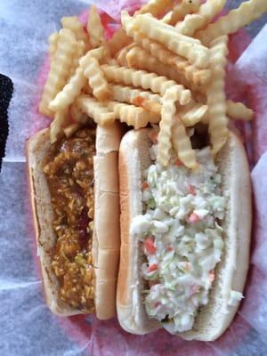 A Ripper with house made relish & a slaw dog with fries for under $6!