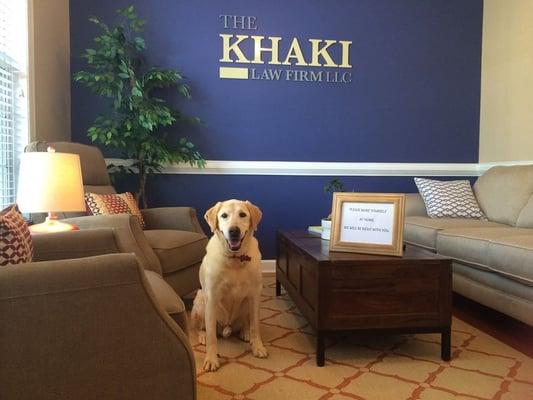 Come visit us at The Khaki Law Firm and be greeted by our Chief Morale Officer Simon.