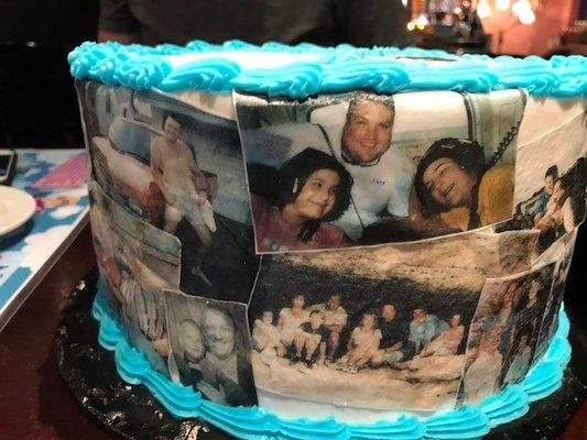 Another angle of the photo collage cake.